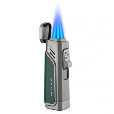 Image of Cgaplus Triple Jet Flame Cigar Lighter Windproof Torch Butane Refillable with Punch Green (Without Gas)