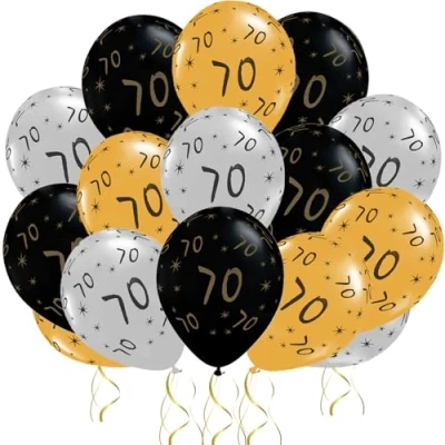 Image of Jwssor 70th Balloon,15pcs Birthday Balloon,70th Black Gold Party Decoration