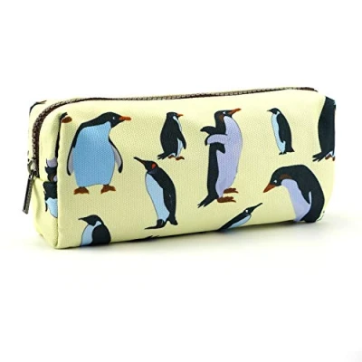 Image of LParkin Penguins Canvas Pencil Case Pen Bag Pouch Stationary Makeup Cosmetic Gadget Box