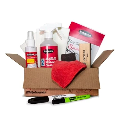 Image of Show me Whiteboard cleaning kit Sprays Pens Eraser Cloths Keep whiteboards sparkling clean