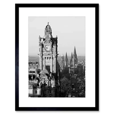 Image of Wee Blue Coo Photo Cityscape Edinburgh Spires Black White Framed Wall Art Print