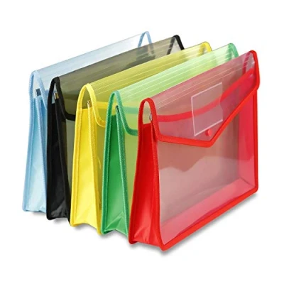 Image of 5 Pcs A4 Plastic Wallet Document Folder Premium Pockets Files Envelope for School Office Home with Snap Closure