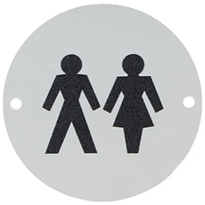 Image of Seco Toilets Pictogram Sign, 72mm Diameter 1.5mm Satin Anodised Aluminium