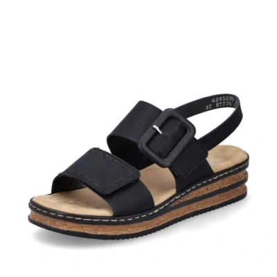 Image of Rieker Women Sandals 62950, Ladies Strappy Sandals,Summer Shoe,Summer Sandal,Comfortable,Flat,Black (Schwarz / 00),37 EU 4 UK