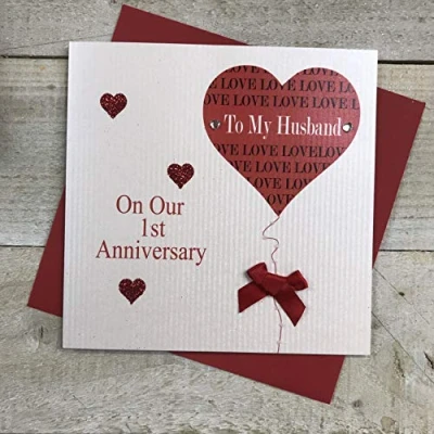 Image of White Cotton Cards &quot;Husband Balloon, To My Husband On Our First Anniversary Handmade Card, PD90 1
