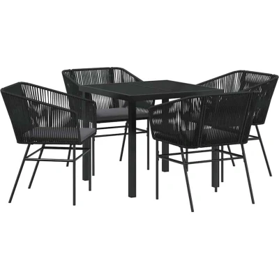 Image of vidaXL 5 Piece Garden Dining Set with Cushions Black Poly Rattan