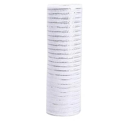 Image of Jomnvo 10 Inch x Yards White Christmas Deco Poly Mesh Ribbon Metallic Foil Party Decoration Wreath Making (White)