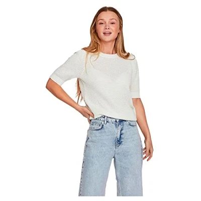 Image of Vila Women&#039;s Vidalo O Neck S/S Knit Top/Su Noos Shirt, White Alyssum, M