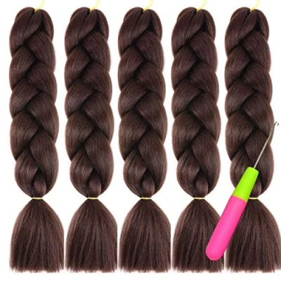 Image of Eyand 5PCS Jumbo Braids Synthetic Kanekalon Braiding Hair Extensions 100g/PC 24inch Ombre Crochet Twist Braided Hair(Black Brown)