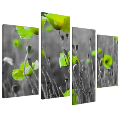 Image of Large Lime Green Flowers Floral Kitchen Canvas Wall Art Pictures 4138