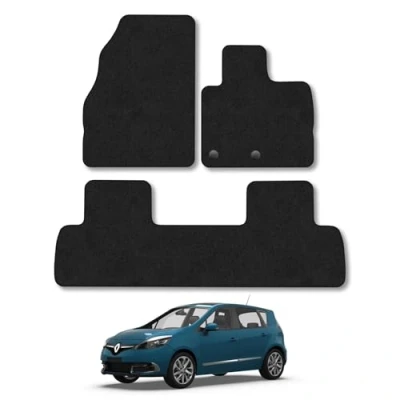 Image of Car Mats for Renault Scenic (2009 2016) Tailored Fit Carpet Floor Mat Set Accessory Black Custom Fitted 4 Pieces with Clips Anti Slip Backing &amp; Trim Edging
