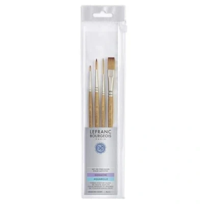 Image of Lefranc &amp; Bourgeois 301253 Gouache Brush Set, 4 Synthetic Brushes Single Line 10 mm, Round No. 4, Rigging 1, 0