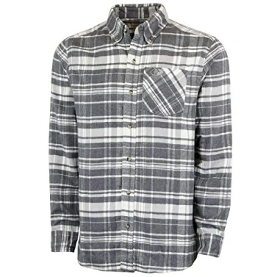Image of Mossy Oak Flannel Shirt for Men, Buffalo Plaid Long Sleeve Mens Shirts, Gray Check, S