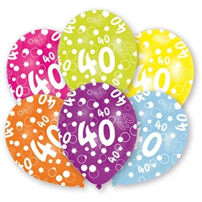 Image of Amscan All Round Printed Age 40, 6 Latex Balloons 27.5cm
