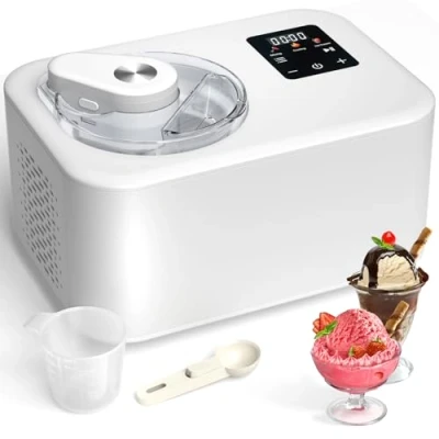 Image of No Pre freezing Ice Cream Machine 1.2L, Maker with Compressor, 3 in 1, Touchscreen Control Panel &amp; Timer, Homemade Cream/Gelato/Sorbet/Frozen Yoghurt