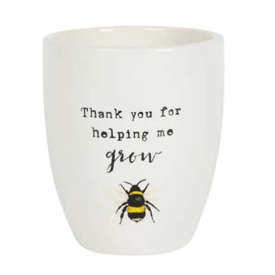 Image of Charming &quot;Thank You for Helping Me Grow&quot; Ceramic Plant Pot 13cm x 11cm (1 Pc.) Adorable Bee Illustration, Sweet Appreciation Text Perfect Gifting to Teachers or Brightening Someone&#039;s Day
