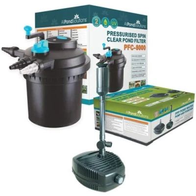 Image of AllPondSolutions Pressurised Koi Fish Pond Filter Complete KIT with Pump and UV Steriliser Light All in one Ponds Up to 8000 litres PFC