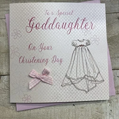 Image of white cotton cards Christening Gown To a Special Goddaughter on Your Handmade Card, White, WB185 NEW