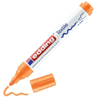 Image of edding 4500 textile marker neon orange 1 pen round nib 2 3 mm permanent fabric markers for drawing on textiles, wash resistant up to 60 C pens lettering