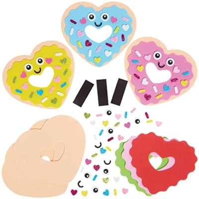 Image of Baker Ross FX122 Love Heart Doughnut Magnet Kits Pack of 8, Valentine&#039;s Day Foam Craft Kit for Kids