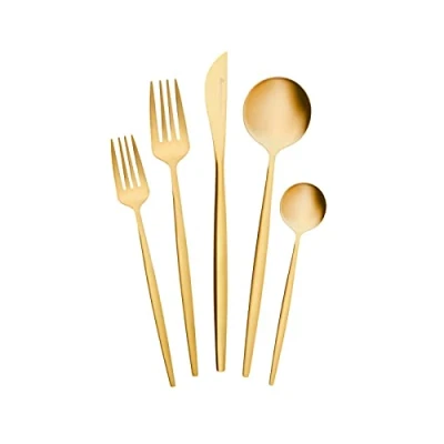 Image of Karaca Orion Gold 30 Piece Cutlery Set, Knives, Forks, Spoons, Cake Stainless Steel, Cutlery, Table Healthy and Hygienic, Modern Design