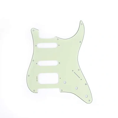 Image of Musiclily Pro 11 Hole Round Corner HSS Guitar Strat Pickguard for USA/Mexican Stratocaster 4 screw Humbucking Mounting Open Pickup, 3Ply Aged Green