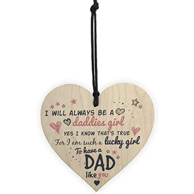 Image of RED OCEAN Daddies Girl Fathers Day Dad Daddy Wooden Hanging Heart Sign Thank You Birthday Miss Gift