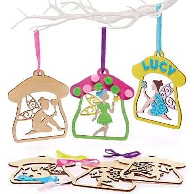 Image of Baker Ross FC707 Fairy Wooden Decorations Pack of 10, Crafts for Girls, Wood Kids, Ornaments