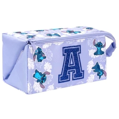 Image of Disney Personalised Stitch Large Make up Bag with Glitter Letter Customised Initial Toiletry Travel Cosmetic for Girls Gift Purple