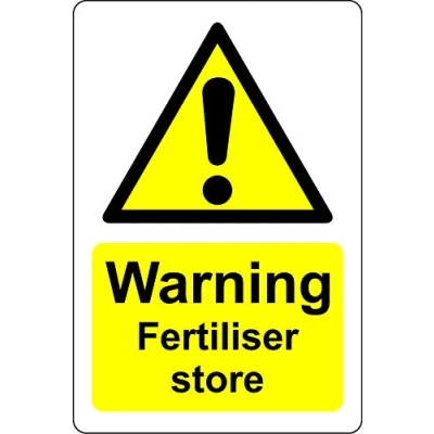 Image of Warning fertiliser store safety sign Self adhesive sticker 300mm x 200mm