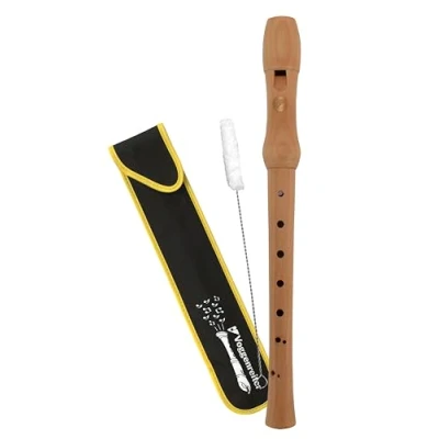 Image of Voggy&#039;s wooden Recorder set flute wiper cloth bag for beginners and advanced players (C soprano, baroque fingering, double hole, length: 32 cm), brown