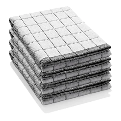 Image of E Cloth Classic Check Tea Microfibre Dish Towel, Streak Free and Absorbent Drying Kitchen Towels, Washable Reusable, 100 Wash Promise, Black, 4 Count