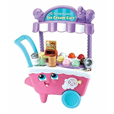 Image of LeapFrog 600753 Scoop &amp; Learn Ice Cream Cart, Pink, Pretend Toddler Toy for Role Play Food and Magic Scooper Scoop/Learn Cart Set, English Version, 2+ years