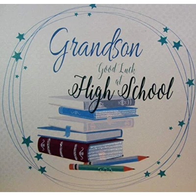 Image of White cotton cards SP111 GS&quot;Grandson Good Luck at High School&quot; Handmade Card