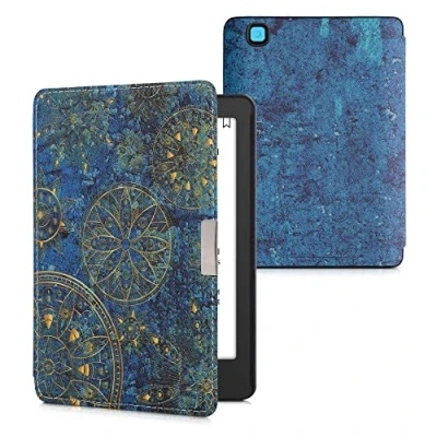 Image of kwmobile Case Compatible with Kobo Aura Edition 2 eReader Cover Golden Mandalas Yellow/Dark Blue