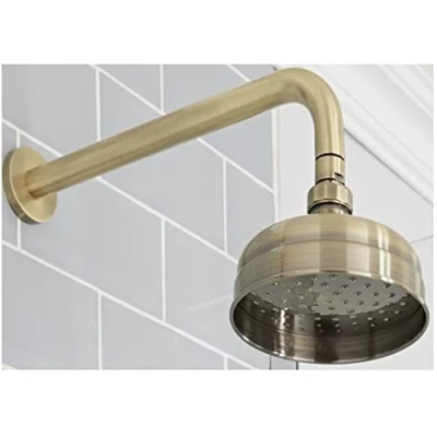 Image of Milano Elizabeth Traditional 155mm Round Apron Rainfall Shower Head Wall Mounted Arm Gold