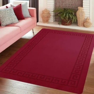 Image of THL Non Slip Rug Gel Backed Runner Carpet Plain Solid Colour Normal Pile Floor Mat Door (Red, 80 x 150 cm)