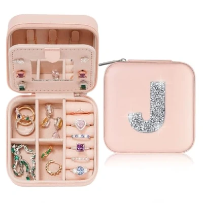 Image of TINGN Travel Jewellery Box, Organiser, Case, Mirrored Teenage Girls Gifts, Personalised Box J