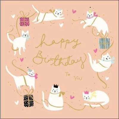 Image of Female Birthday Card Foil and Embossed Finish Party Cats from The Peach &amp; Prosecco Range (WDM 440502)