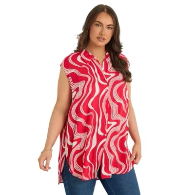 Image of EVANS Curve Abstract Print Tunic Women&#039;s Plus Size Red