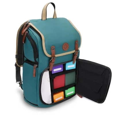 Image of ENHANCE Full Size Trading Card Storage Box Backpack for Playing Case Binder Space, TCG Deck Storage, Playmat Holder Compatible with Magic The Gathering, YuGiOh, DND (Green)