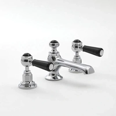 Image of Milano Elizabeth Traditional 3 Tap Hole Basin Mixer with Lever Handles Chrome and Black