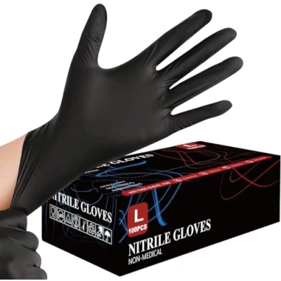 Image of Black Nitrile Disposable Gloves 100 Pack, Extra Strong, Latex Free, Powder Professional Grade Protection, Gloves, Examination Multipurpose (100, LARGE)