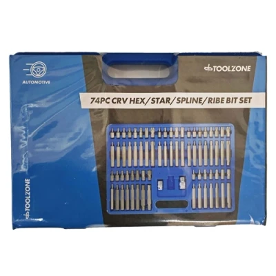 Image of Toolzone 74 Piece CRV Hex/Star/Spline/Ribe Bit Set