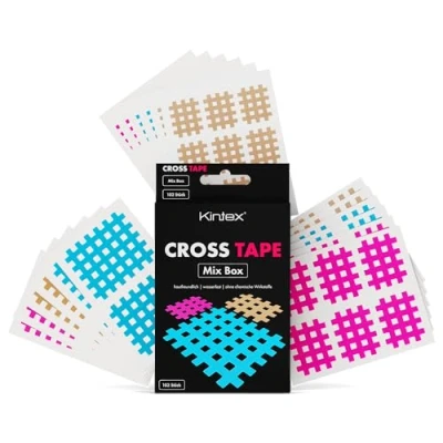 Image of Kintex Cross Tape Mix Box 102 Plasters Mixed (Beige, Blue, Pink) Acupuncture Trigger Grid Plaster Set of 3 Sizes Type A, B, C