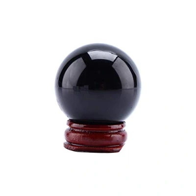 Image of Hztyyier 40mm Natural Crystal Ball, Black Obsidian Balls Decorative Ball Fortune Telling with Wooden Stand