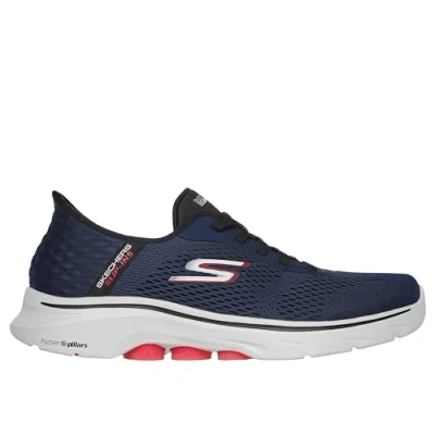 Image of Skechers Slip Ins Go Walk 7 Bungee NVRD Navy Red Mens Trainers 216648