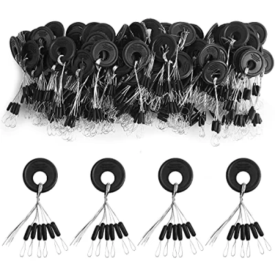 Image of VIPMOON 600 Pieces Fishing Bobber Stopper, Rubber Stops for Line, 6 in 1 Column Floats Sinker Stops, Black, Size S Float Stop
