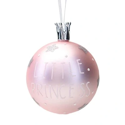 Image of Matt Pink &amp; Silver Glitter Glass Bauble with Crown Topper Christmas Tree Decoration Little Princess