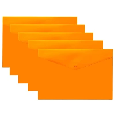 Image of eco A5 50% Recycled Transparent Press Stud Popper Wallet, Plastic Folders (Pack of 5), Orange, eco075ORANGE